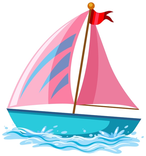 Roze zeilboot op het water in cartoonstijl