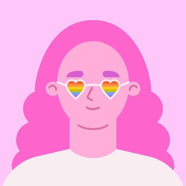 Rozeharige vrouw in een lgbtiq-vlagzonnebril pride-maandconcept vectorillustratie