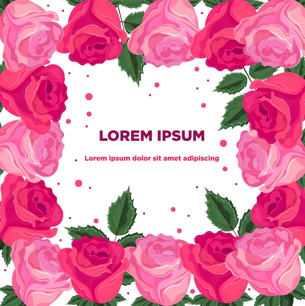 Rozen bloemen Vector frame decor. Roze bloemenkaartachtergronden