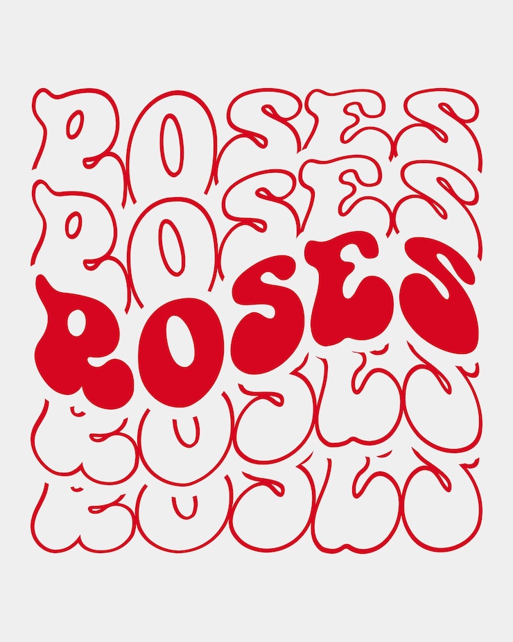 Vector rozen liefde citeer retro golvende groovy tekst herhalen gespiegelde typografie svg op witte achtergrond
