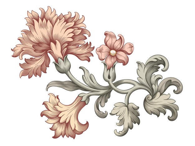 Vector rozenboontje anjer bloem vintage roze barokke victoriaanse bloemen ornament frame border gouden blad