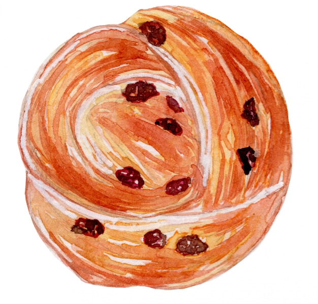 Rozijn roll brood aquarel illustratie