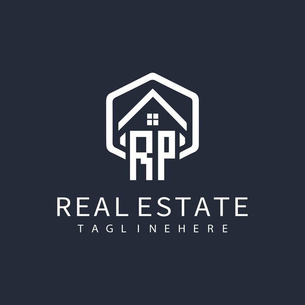 Vector rp initial monogram logo for real estate with home shape creative design