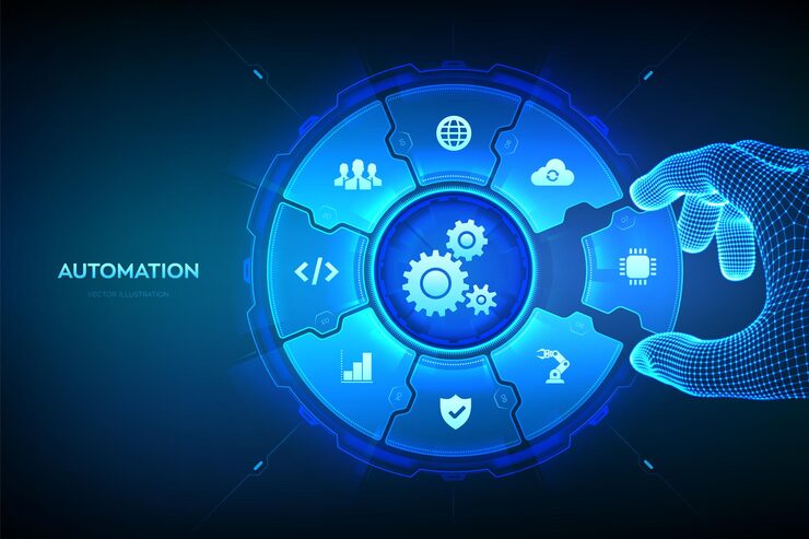 Vector ロボットプロセスオートメーション (rpa) - プロセスを可視化するコンポーネントプロセスを視覚化するコンポジションに要素を配置するワイヤーフレーム (wireframe) ベクトル (vector) 