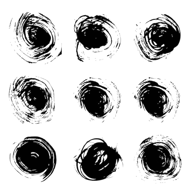 ベクトル 白い背景に分離されたブラシ ベクトル オブジェクト セットによって描かれた rround の抽象的なストローク