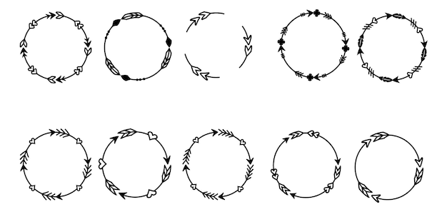 Vettore rrow cornici rotonde mano drawdoodleline arte disegnata a mano illustrazione vettoriale