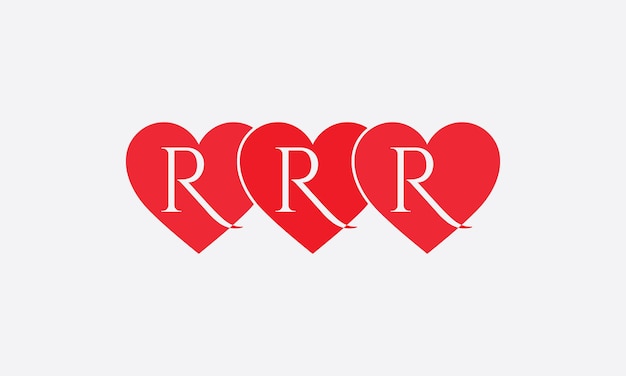 Vector rrr letter group logo in heart shape heart icon with red tint