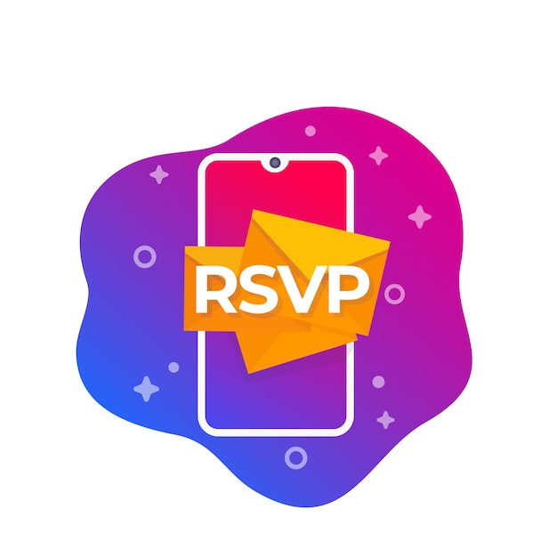 RSVP-pictogram met slimme telefoon, vector