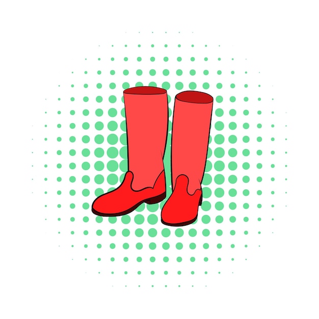 Rubber boots icon in comics style on dotted background Shoes symbol