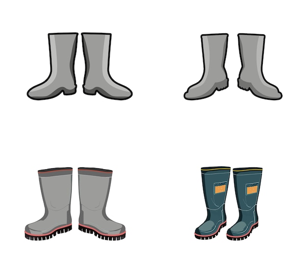 Vector rubber boots illustrations vector set creative hiquality rubber boots cartoon isolated clip art