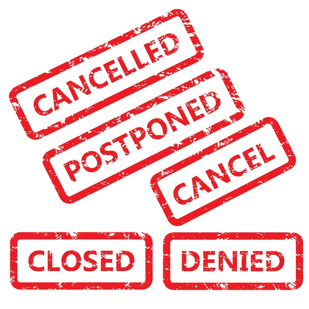 Vector rubber stamp cancelled postponed closed and denied