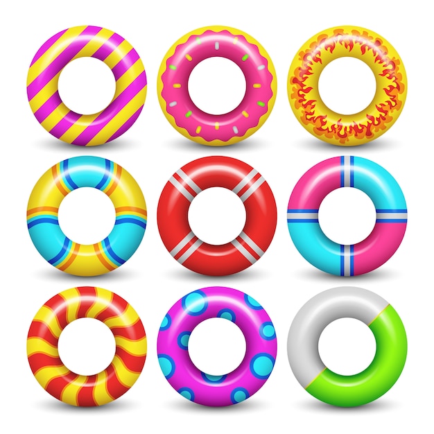 Rubber swimming ring isolated vector set. Rubber ring for swimming sea illustration