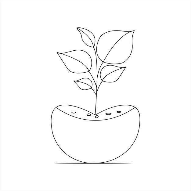 Vector rubber tree outline simple art drawing