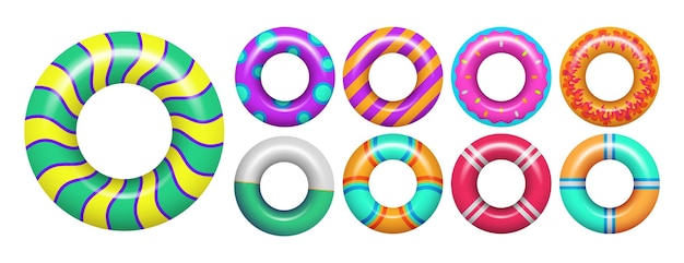 Rubberen ringen Kleurrijke zwemring voor zee of zwembad Geïsoleerde vakantie realistische accessoires voor zwem vector set