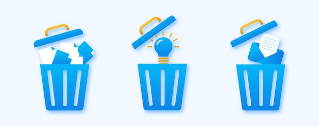 Rubbish bin flat icon set