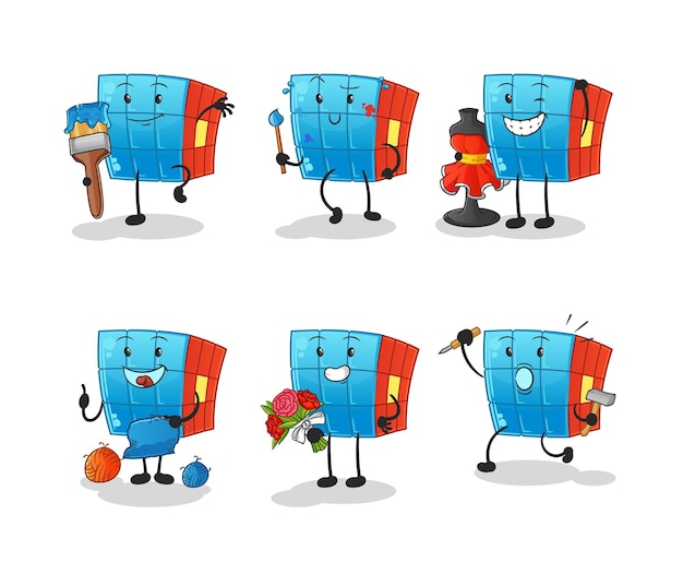 Rubik's cube artist group character. cartoon mascot vector