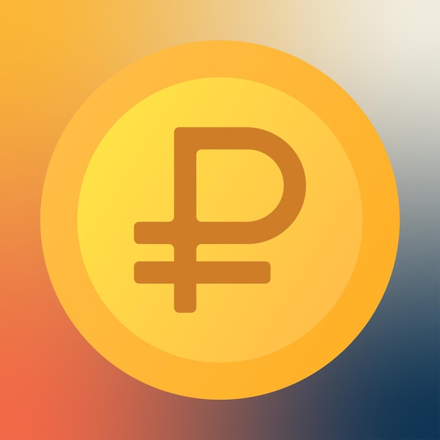 Ruble coin icon on a gradient background. Russian bank payment. Symbol token cash sign money gold