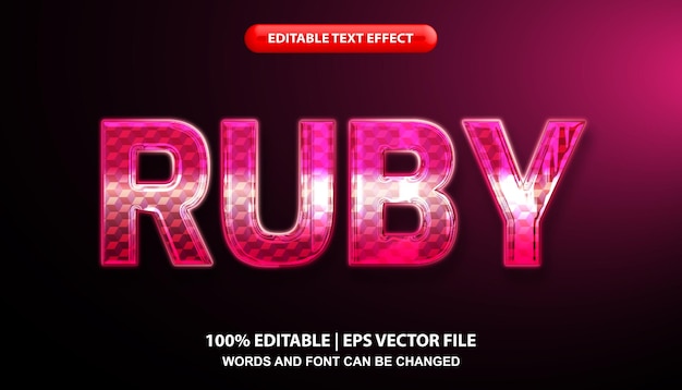 Ruby bewerkbare teksteffectsjabloon, futuristisch glanzend roze effect lettertypestijl