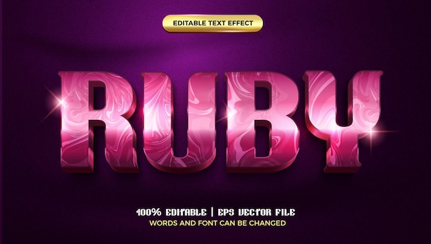 Ruby glossymarbleの豪華な3d編集可能なテキスト効果スタイルテンプレート