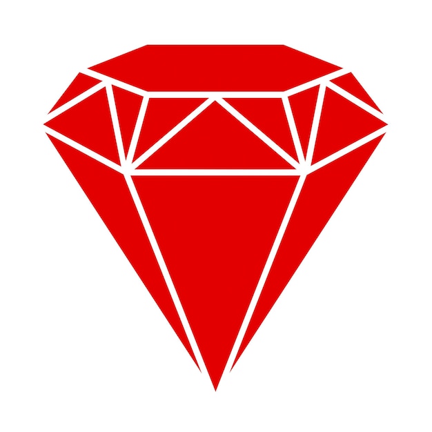Рубиновая иконка Логотип драгоценного камня изолированная иллюстрация Кристалл на белом фоне Рубин на рельсах