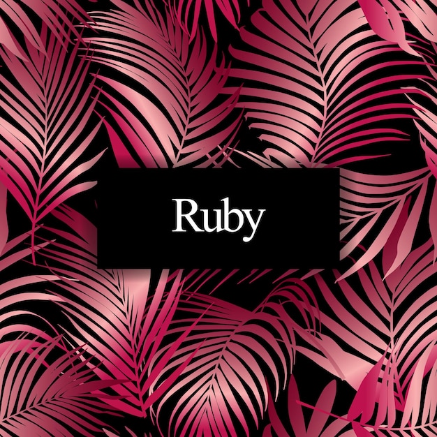 Ruby palm leaf vector seamless pattern