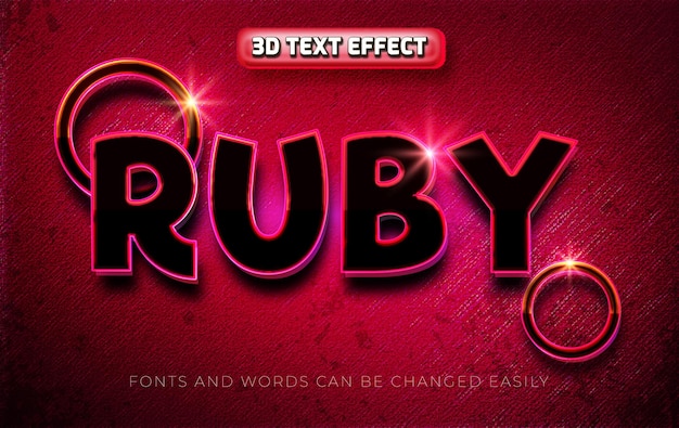 Vector ruby red 3d editable text effect style