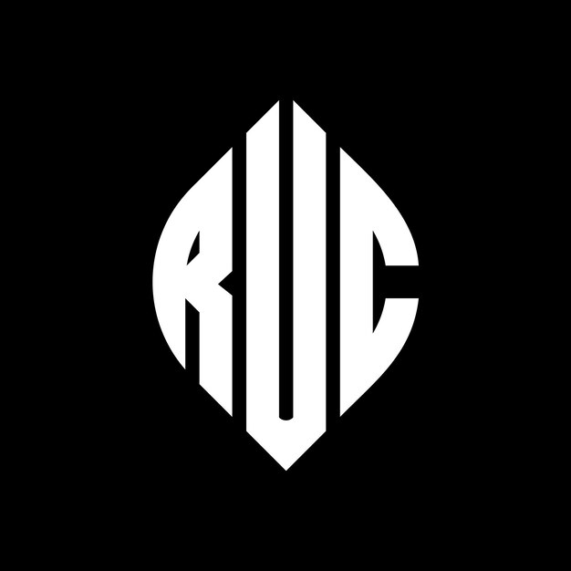 ロゴのデザイン: 円円円形円形の形状3つのイニシャルが円形のロゴを形成します RUC 円紋章アブストラクトモノグラム文字マークベクトル