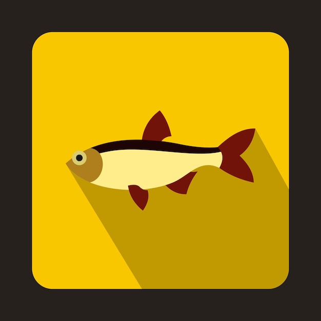 노란색 배경에 플랫 스타일의 러드 물고기 아이콘
