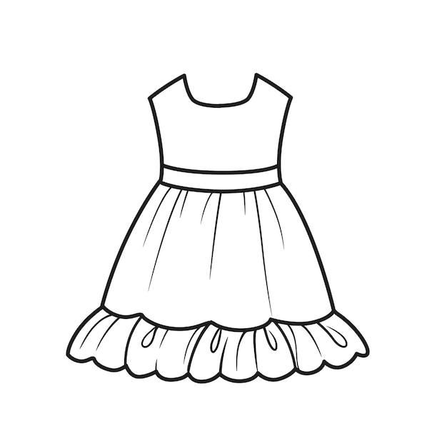 Ruffle dress for girl outline for coloring on a white background