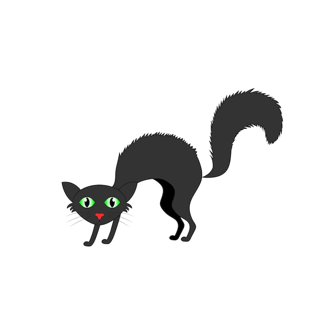 Vector ruffled black cat isolated on white background