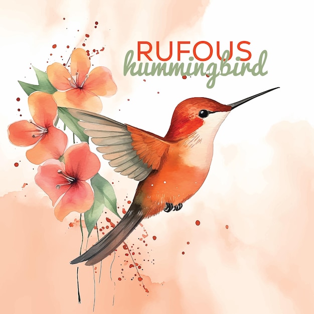 Vector rufous hummingbird watercolor paint