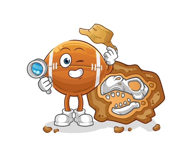 Rugby ball archaeologists with fossils mascot. cartoon vector