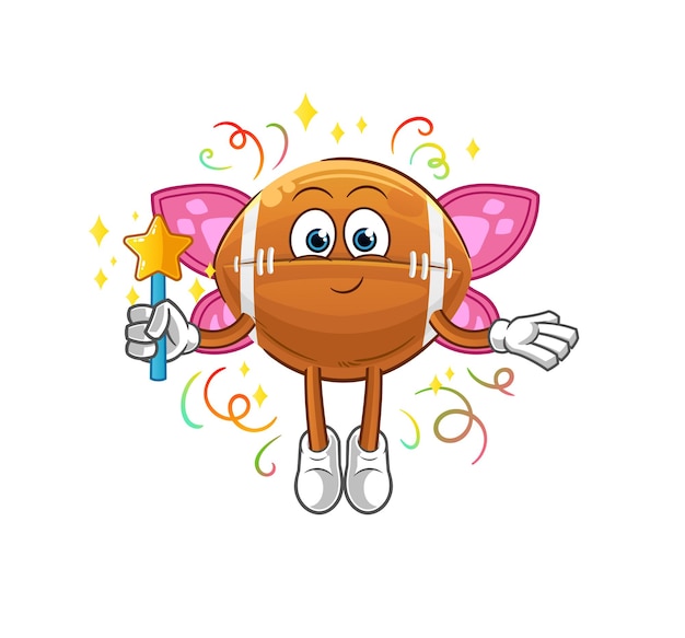 Rugby ball fairy with wings and stick cartoon mascot vector