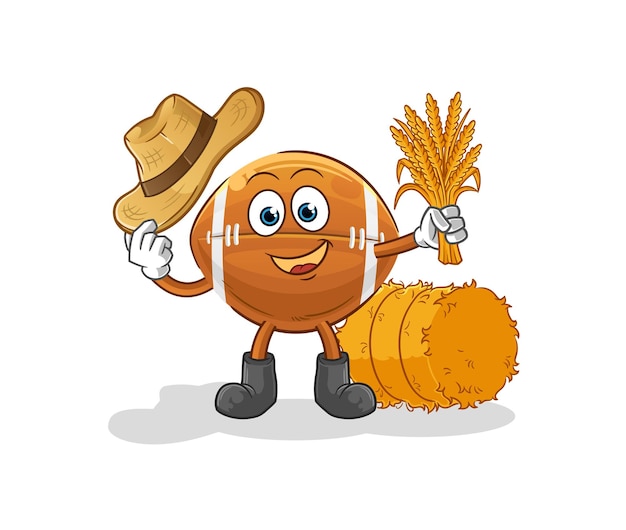 Rugby ball farmer mascot. cartoon vector