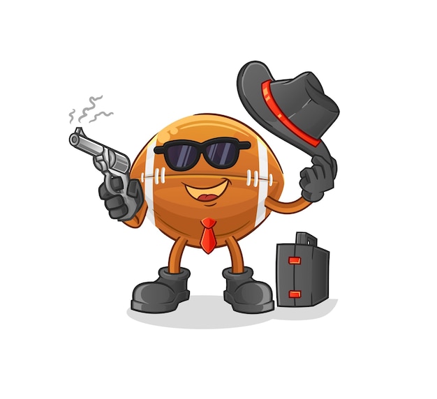 Vector rugby ball mafia with gun character. cartoon mascot vector