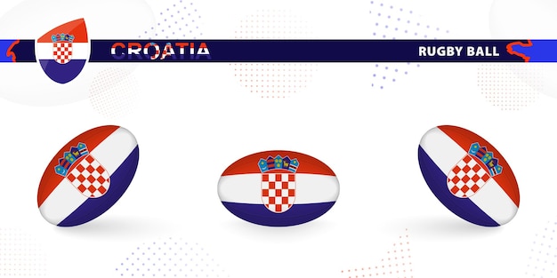 Rugby ball set with the flag of Croatia in various angles on abstract background