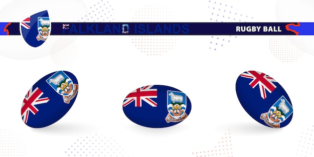 Rugby ball set with the flag of Falkland Islands in various angles on abstract background