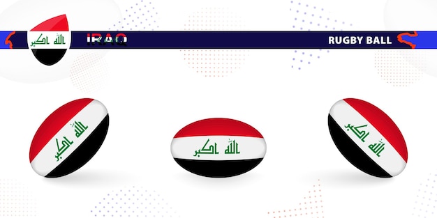 Rugby ball set with the flag of Iraq in various angles on abstract background