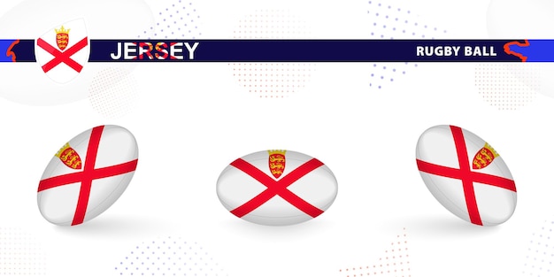 Rugby ball set with the flag of Jersey in various angles on abstract background