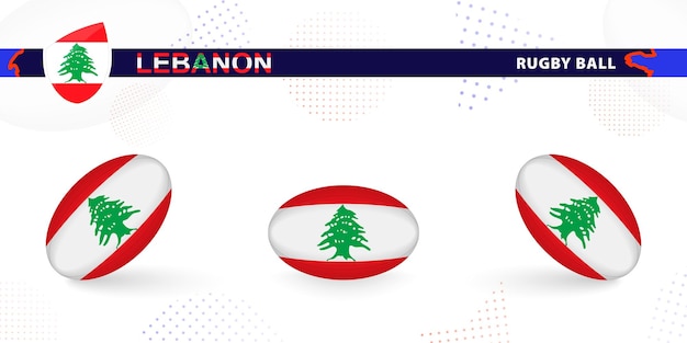 Rugby ball set with the flag of Lebanon in various angles on abstract background