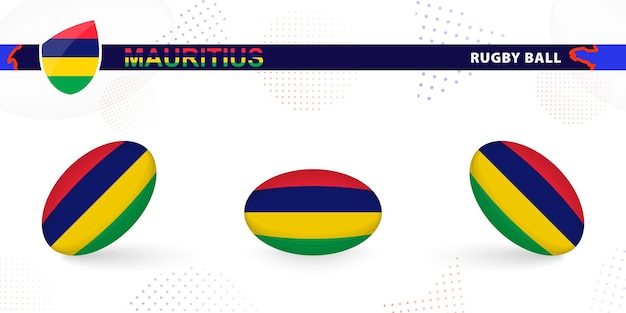 Rugby ball set with the flag of Mauritius in various angles on abstract background