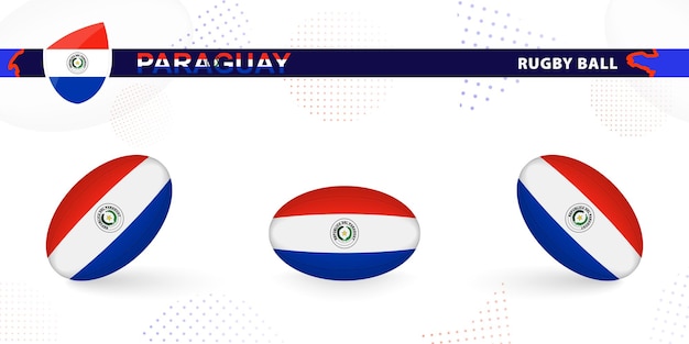 Rugby ball set with the flag of Paraguay in various angles on abstract background