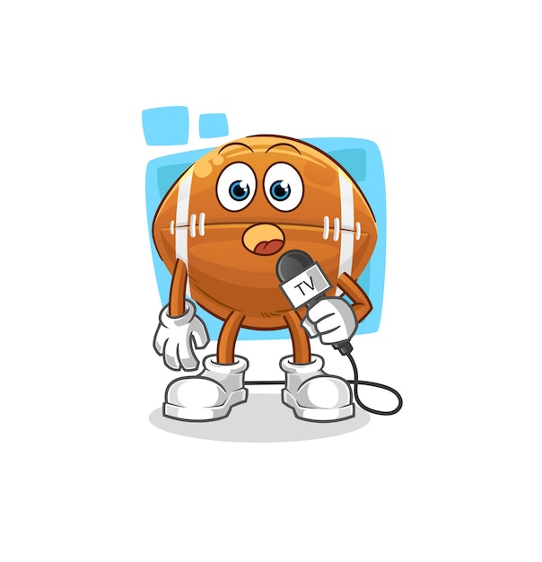 Rugby ball tv reporter cartoon. cartoon mascot vector