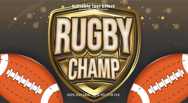 Vector rugby champ editable text effect in modern trend style