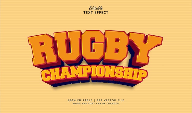 Vector rugby championship text effect style bewerkbare teksteffect style 3d sport vintage