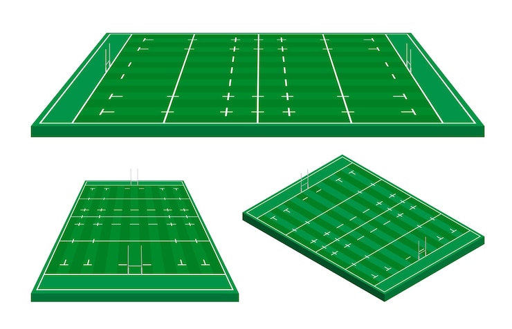 Vector rugby field markings lines rugby playground in isometric sports ground for active recreation vect