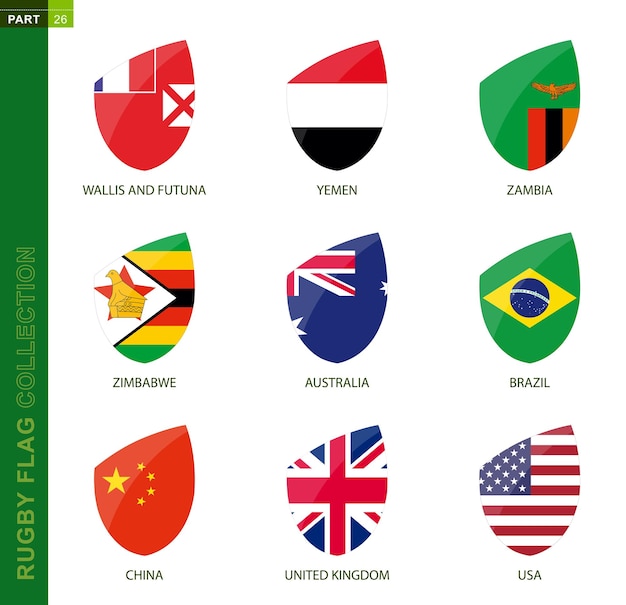 Коллекция флагов регби значок регби с флагом 9 стран австралия бразилия китай великобритания сша уоллис и футуна йемен замбия зимбабве
