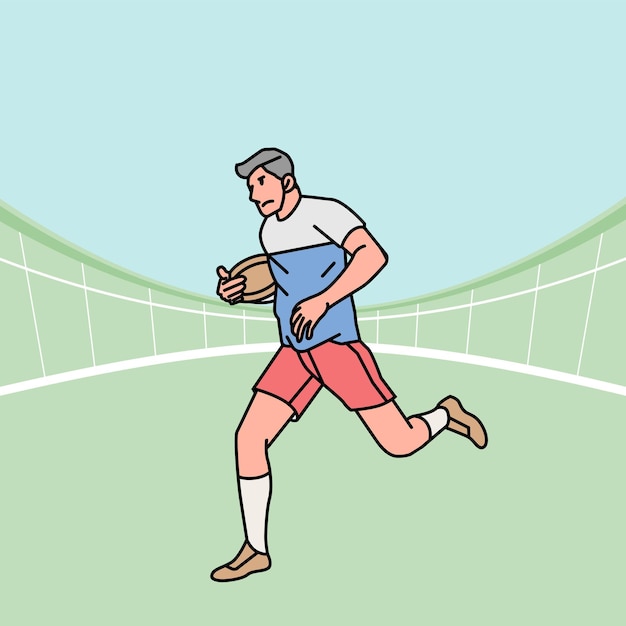 Vector rugby football character players action athlete field line style illustration