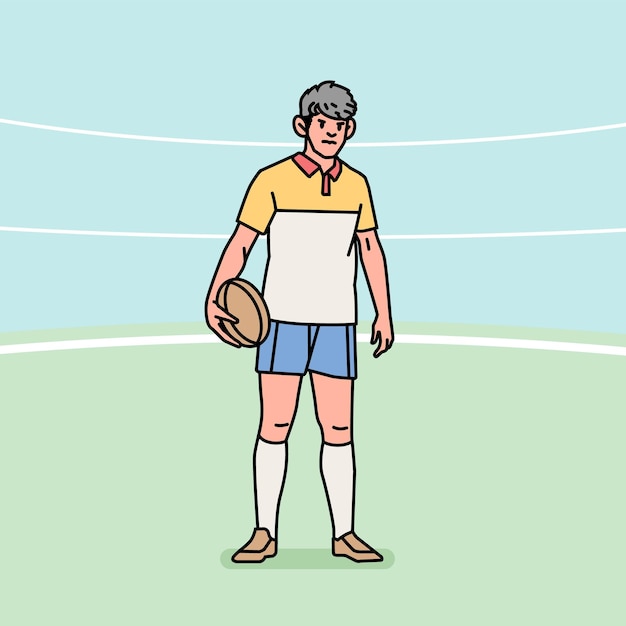 Rugby football character players action Athlete field line style illustration