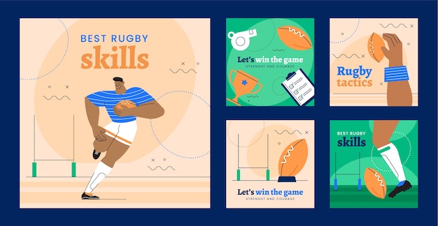 Vector rugby game instagram posts template